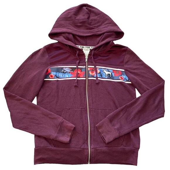 Vintage Y2k 1990's PINK Burgandy Floral Dog Long Sleeve Full Zip Hoodie Medium - Picture 4 of 16